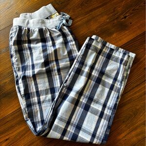 L.L. Bean Cotton Comfy Navy Plaid Lounge Pants with Button Cuff Option Sz XL